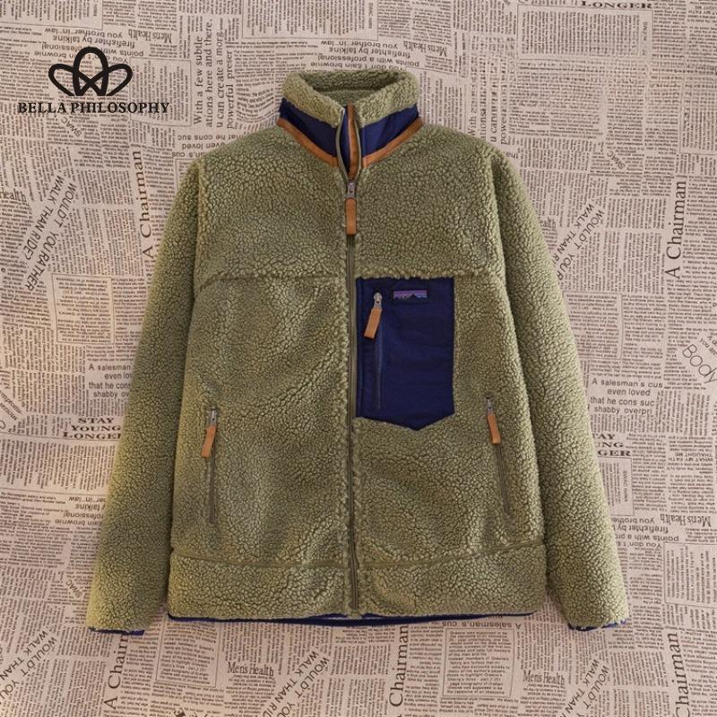 Флисовое пальто в американском стиле для улицы, мужское и женское утолщенное двустороннее флисовое пальто на флисовой подкладке из овечьего флиса, модная куртка, верхнее пальто