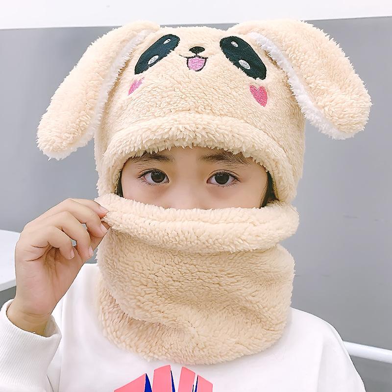 1-12Y Winter Cartoon Rabbit Coral Velvet Cap Plush Balaclava Kids Caps Double Fleece Baby Scarf Hat Baby Accessories