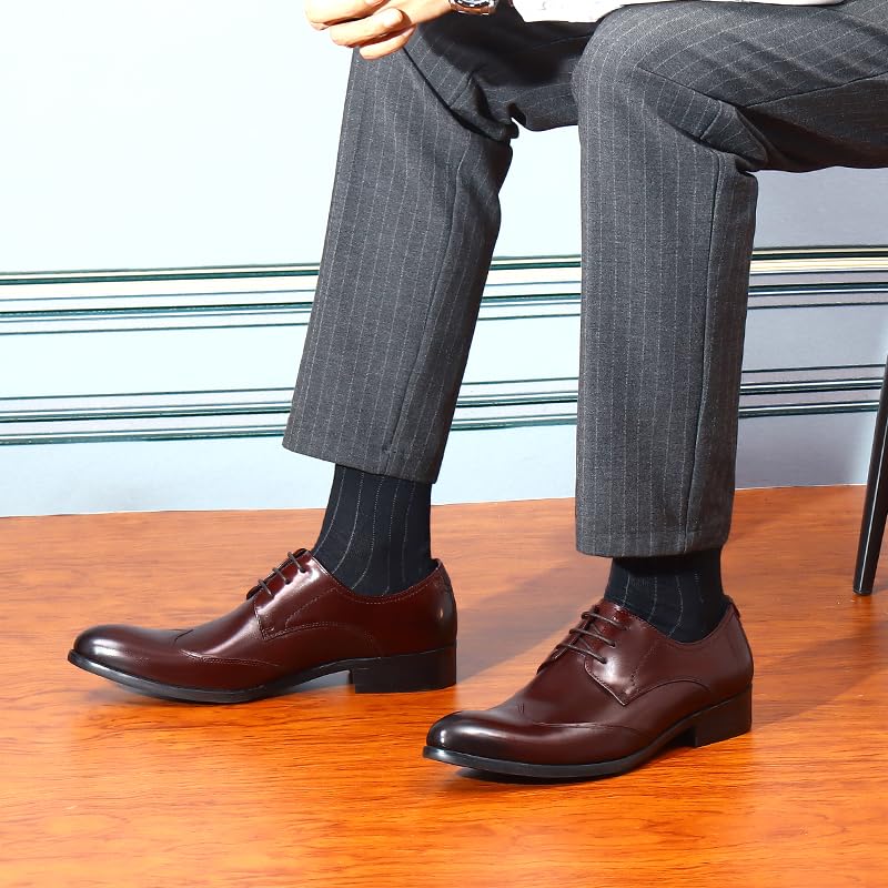 Туфли Business Outer Straight Wing Genuine Leather [ASTONMJAZZ], Мужская обувь, Wings, Tip, Tip, Мужская кожа, Туфли, Черный/Вино-красный/коричневый (Красное вино,