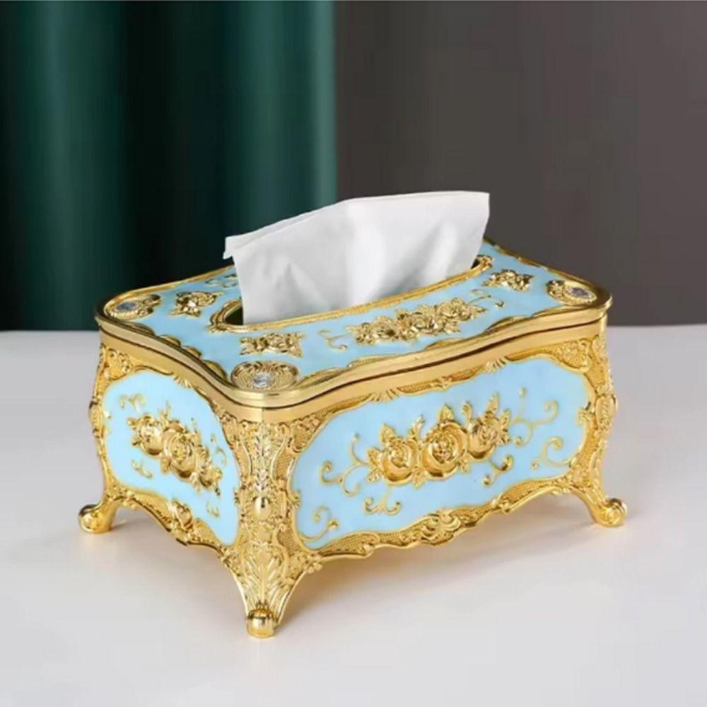 European Style Napkin Holder Rose Pattern Tissue Dispenser Desktop Tissue Box Vehicle-mounted