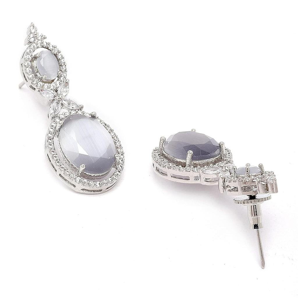 Оксидированные посеребренные серьги-капли овальной формы с американскими бриллиантами для девочек и женщин