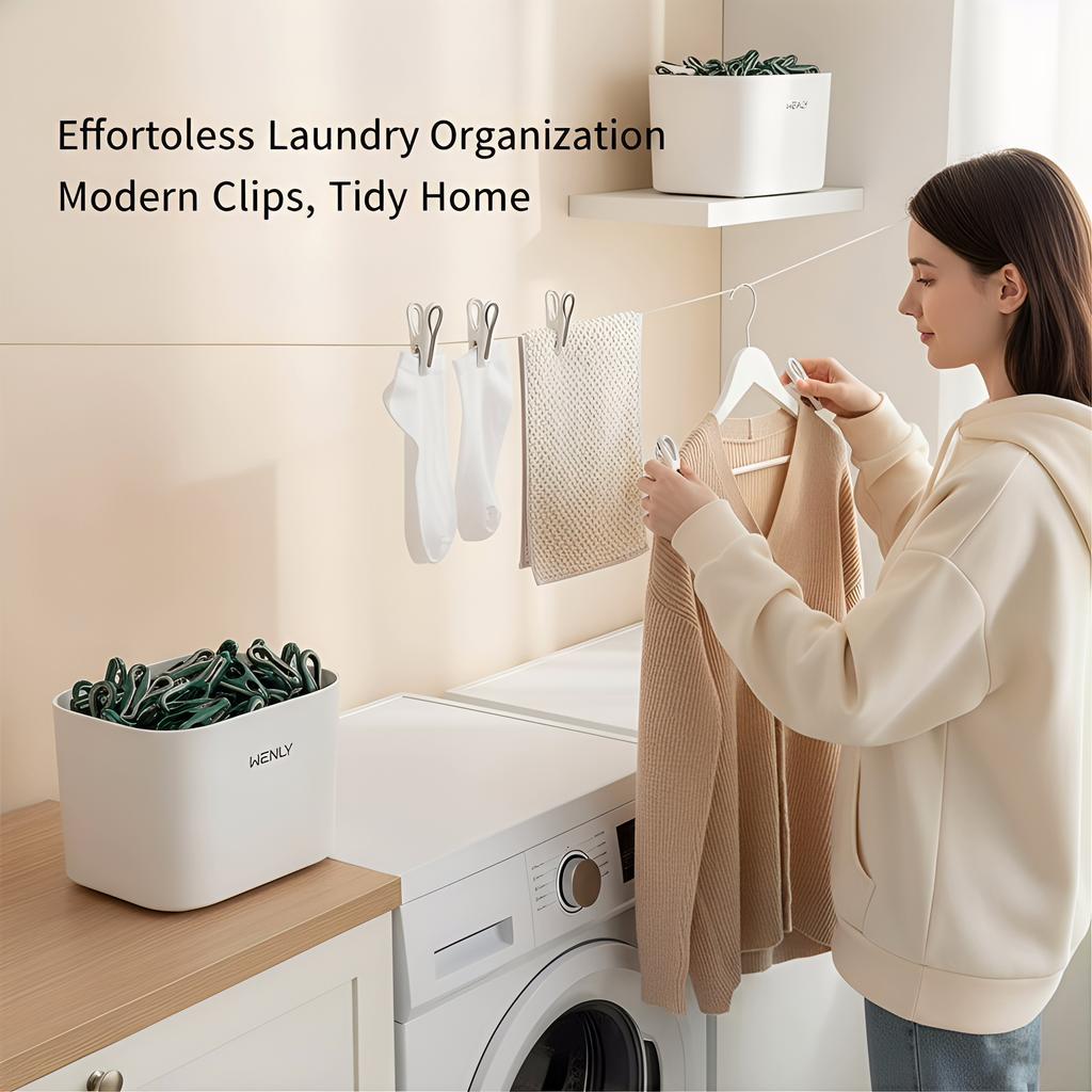 New 12/24/36-Piece Plastic Clothes Pins With Storage Basket Laundry Hanging Pegs For Socks Underwear Household Organization
