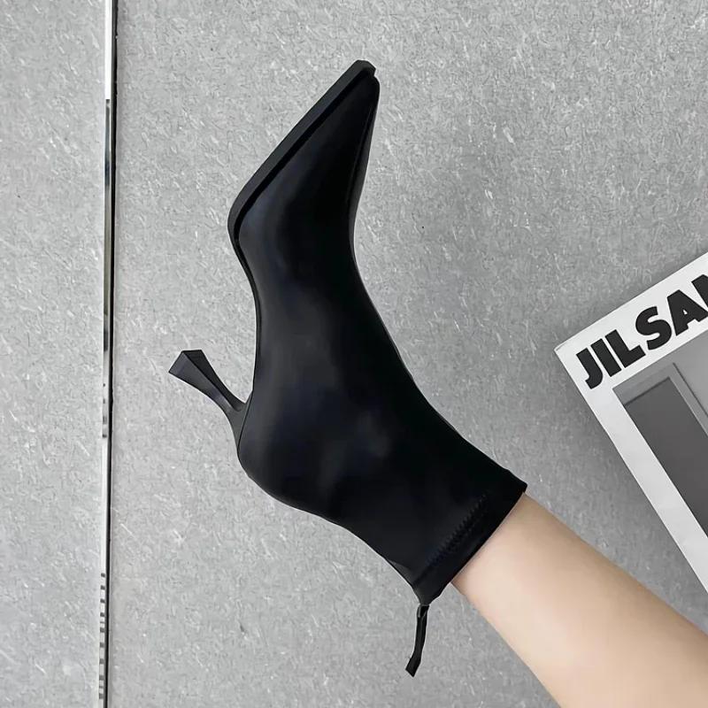 Модные осенние женские туфли на каблуке, модные застегивающиеся сзади заостренные носки на тонком каблуке, женские ботинки челси, женские ботильоны