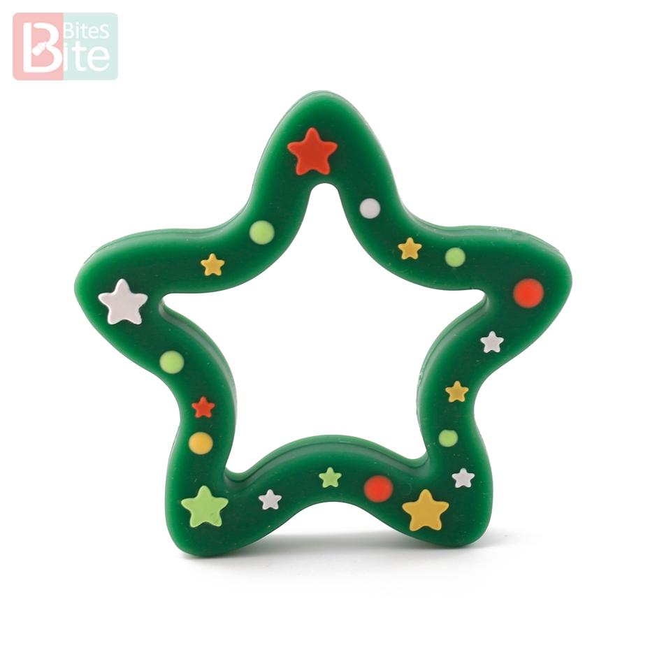 Bite Bites 1Pc Silicone Teether Christmas Gifts Tree Snowflake Pacifier Chain Making Food Grade Silicone Sika Deer Baby Teether