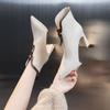 Fashion FHC 2024 Leather High Heeled Ankle Boots,Women Short Botas,Winter Shoes,Pointed Toe Booties,Back Zip,Beige,Black,35-39,Dropship