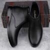 Осень Зима Новые Кожаные Ботинки с Высоким Голенищем Мужские Кожаные Челси на Молнии Модные Мужские Ботильоны Универсальные Деловые Повседневные Боты