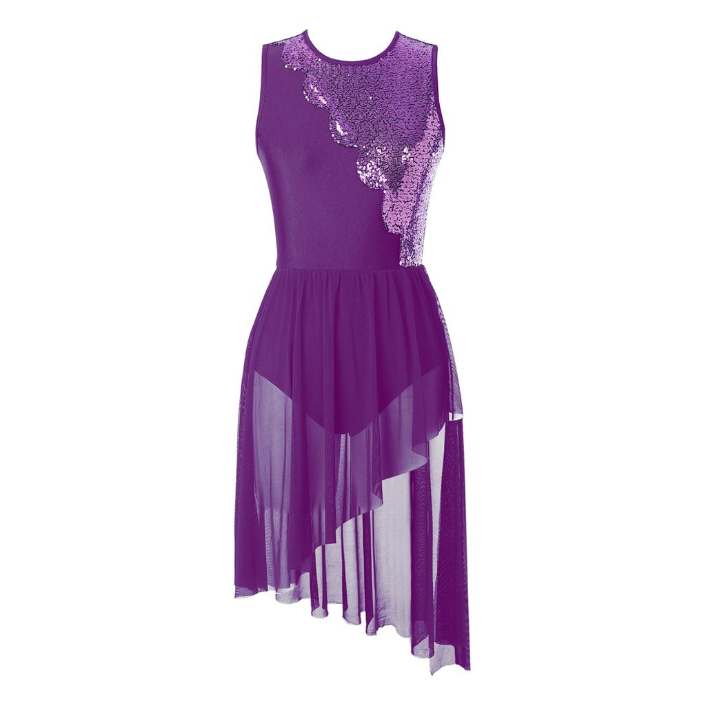 Женское платье для фигурного катания, блестящее трико без рукавов с блестками, балетный костюм, танцевальный костюм