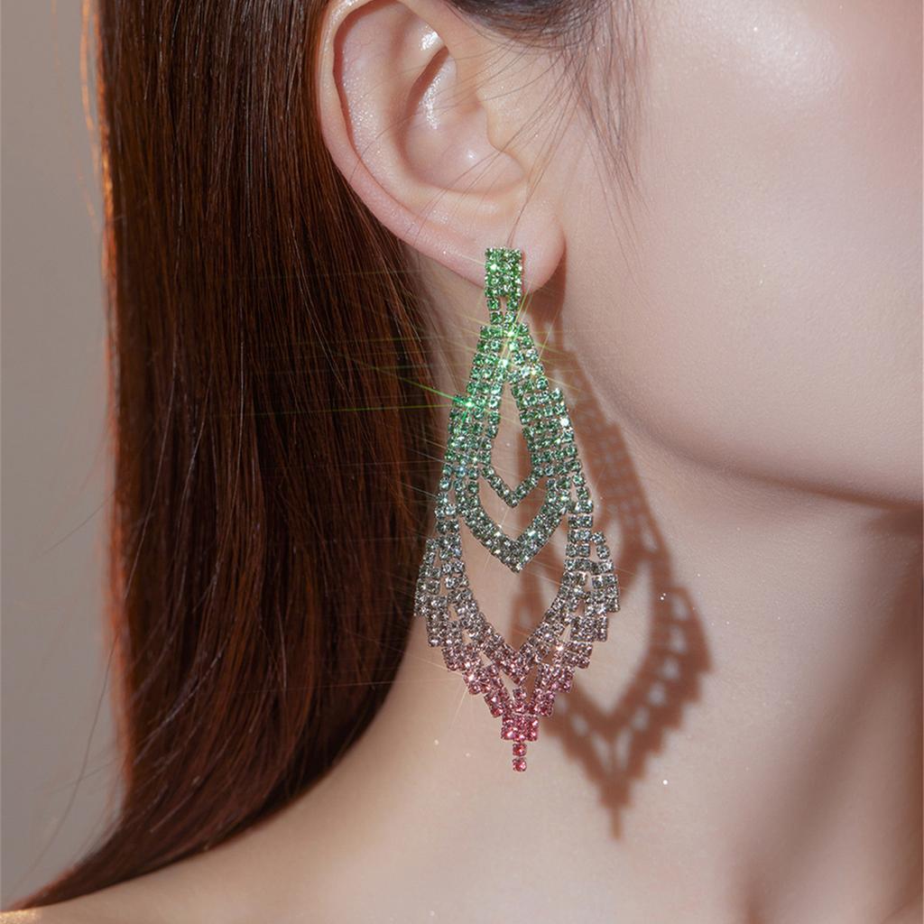 New Jewelry Senior Sense Of Super-Flash Full Diamond Long Earrings Luxury Temperament Bridal Earrings Women's Earrings 1 Pair