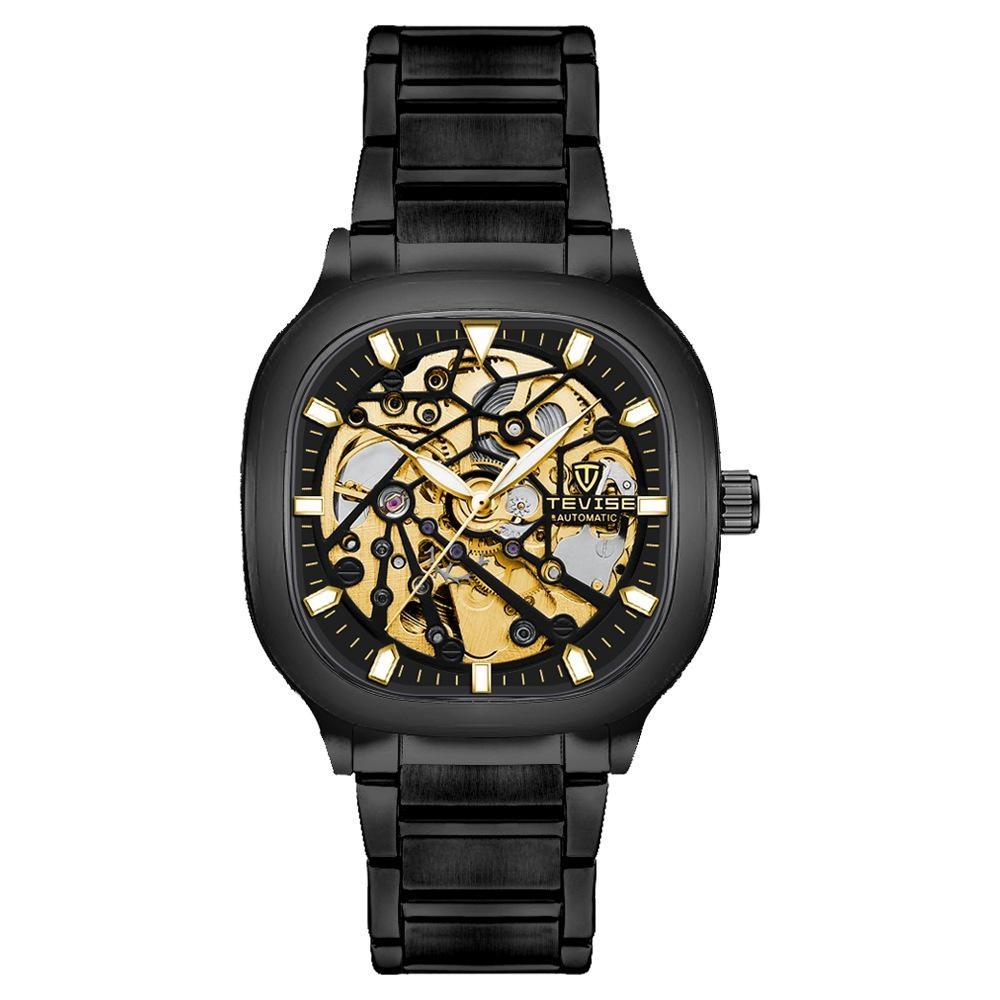 TEVISE Automatic Mechanical Watch Stainless Steel Men' S Business Luxury Steel Strip Watches Square Dial Waterproof Luminous Wristwatch