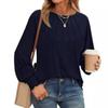 Autumn and Winter Women's Blouse Round Neck Pleated Long Sleeve Casual Tops