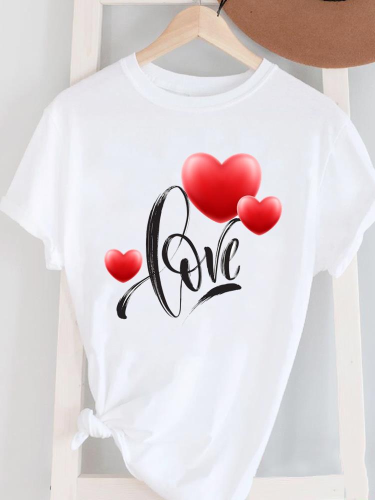 (Asian Size) Love Style 90s Cute Women's Top T Female Print Short Sleeve T-shirts Fashion O-neck Casual Clothing Graphic Tee