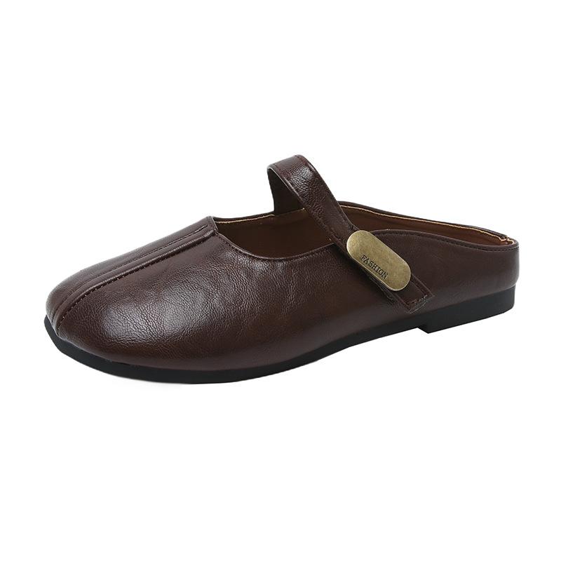 2025 лето новый французский мешок голова плоская подошва полушлепанцы женские ретро верхняя одежда низкий каблук Мэри Джейн с юбкой женская обувь