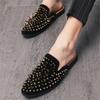 Fashion New Men's Half Slippers Hip Hop Punk Rivet Rhinestone Shoes Slip On Casual Mules Moccasins Breathable Loafers Zapatos Hombre