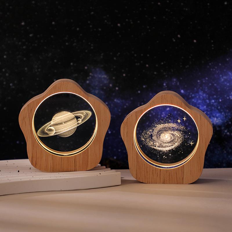 Кристальная ночная лампа с 3D-гравировкой «Галактика», Настольное украшение, Креативный подарок на день рождения