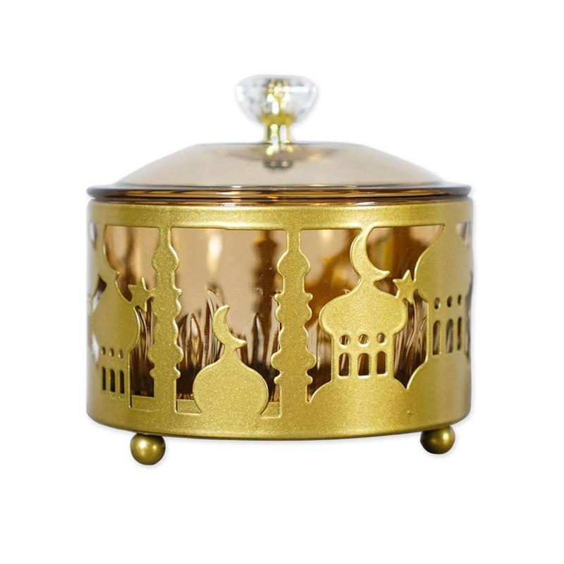 Сервировочные тарелки для Ид Мубарака с крышкой, металлический поднос для десерта в честь Рамадана, коробка для хранения продуктов, банка, контейнер, украшение стола для печенья, конфет