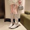 New Style Fashion Retro Boots Embroidered Pointed Western Cowboy Cowgirl Boots Women's Thick Heel High Boots Shoes Women