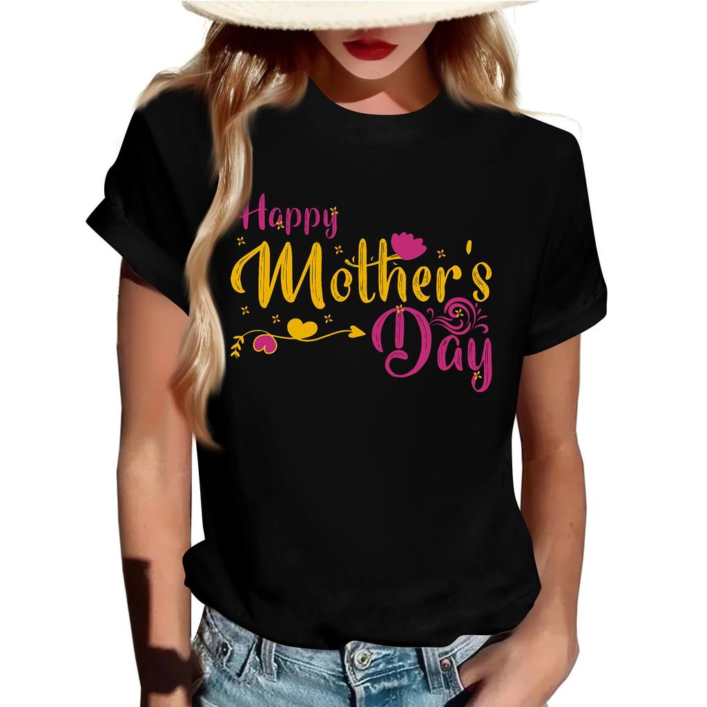 Взрослые Повседневные Ежедневные Круглый вырез с принтом Короткие рукава Футболка Топ с буквами