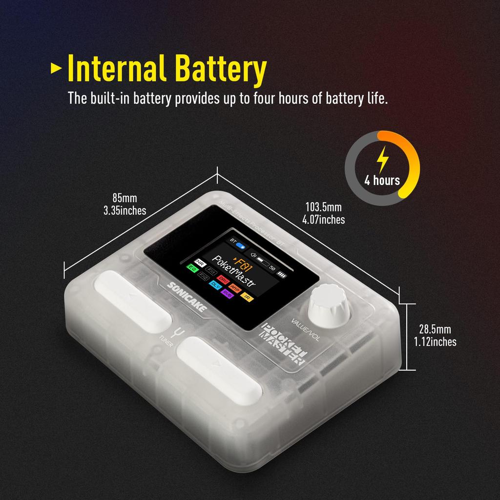 SONICAKE Pocket Master Portable Pedal with Amp IR Cabinet Stereo OTG USB Audio Rechargeable Multi-Effects 100+ Built-in Guitar/Bass/Acoustic Effects,