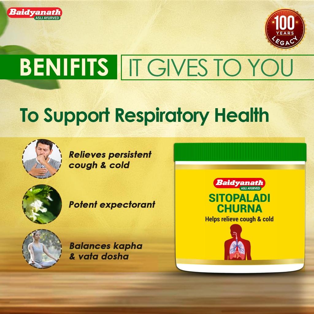 Baidyanath Sitopaladi Churna 50g X Pack Of 2 Ayurvedic Herbal Powder For Cough Cold Relief And Digestive Wellness Support