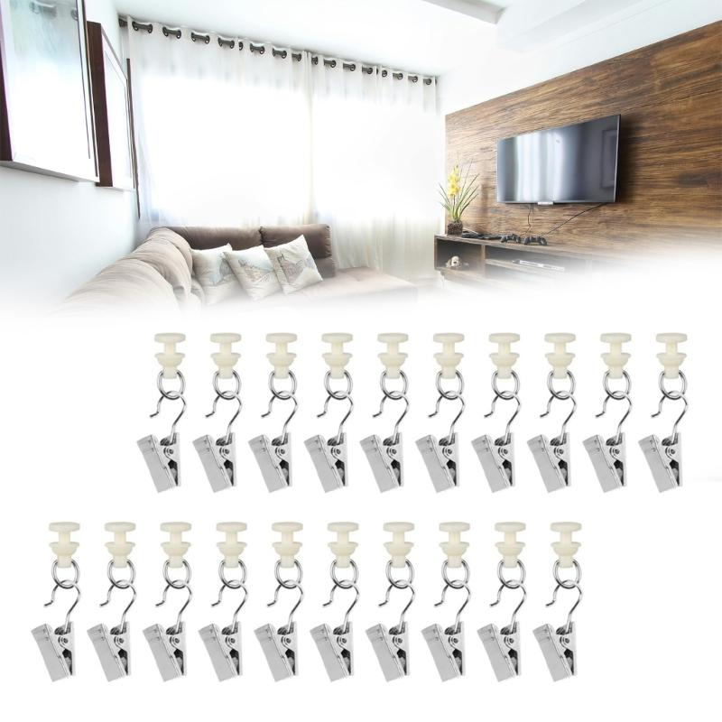 1set Shower Curtain Pulley Clamps 30pcs Iron Hooks+30pcs Gliders Metal Curtain Hooks for Drapery Rails Smooth Glidings