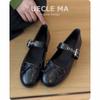 Sheepskin~ Leather Shoes French Single Shoes Women's Flat Bottom New Light Mouth Ballet Shoes Bow Retro Mary Jane Shoes