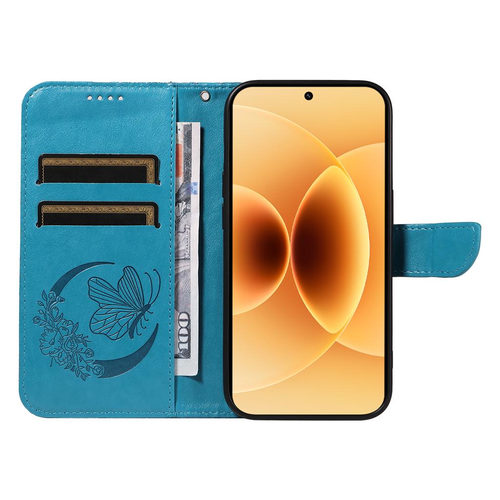 For Xiaomi 17 Case Butterfly Pattern PU Leather Folio Flip Phone Cover - Blue