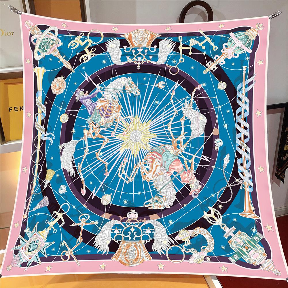 90cm Rabbit Horse Twill Silk Scarf Shawl Brand Square Scarf Women Hijab Luxury Bandana Foulard Neckerchief Head Scarves