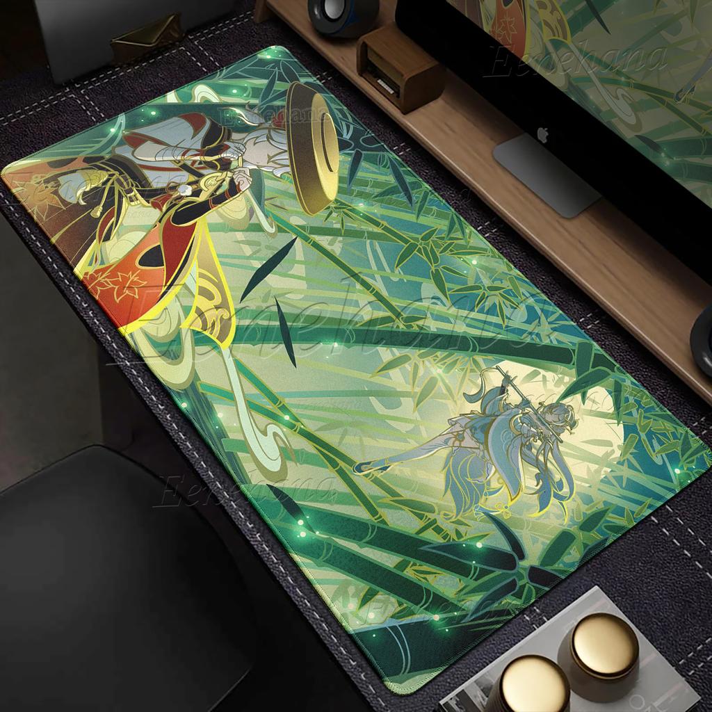 Коврик для мыши Genshin Impact Аниме Эстетика Игровой Блокировка края Большой для Компьютерных Игр Большой Резиновый Коврик для Мыши Матовый для Ноутбука Настольные Аксессуары