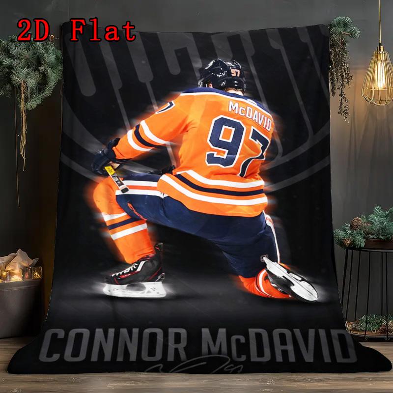Connor McDavid Portrait Print 2D Flat Pattern Flannel Blanket High quality All Seasons Warmth and Comfort Perfect for Christmas Gifts.
