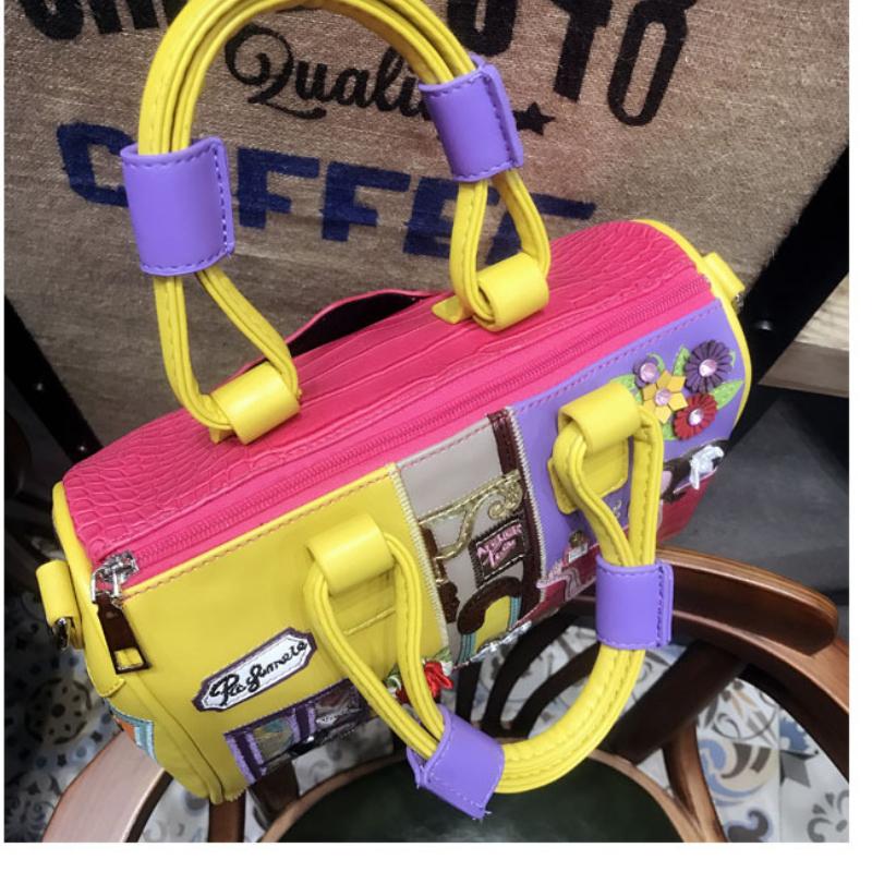 Высококачественная текстура PU кожа женские сумки 2024 новая европейская красивая женская сумка-мессенджер креативная ручная вышивка сумка Boston сумка через плечо