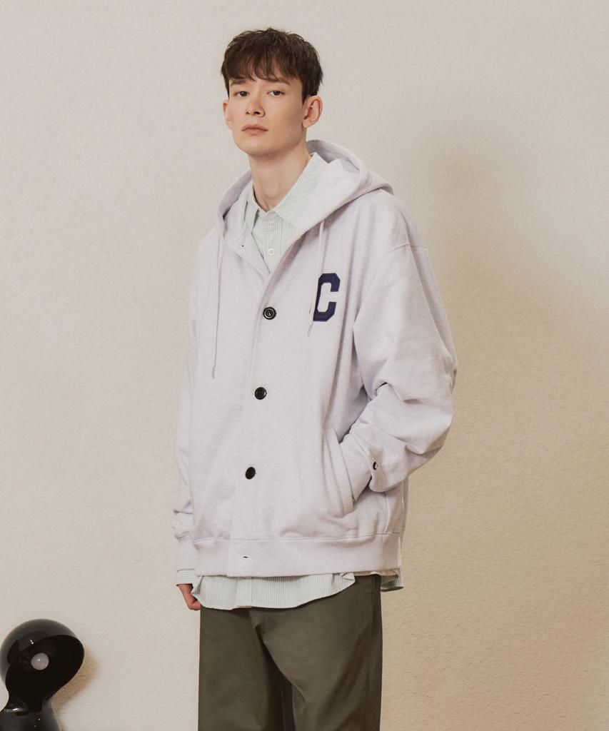 Covernat C Logo Button-Up Hoodie Zip-Up Heather Grey