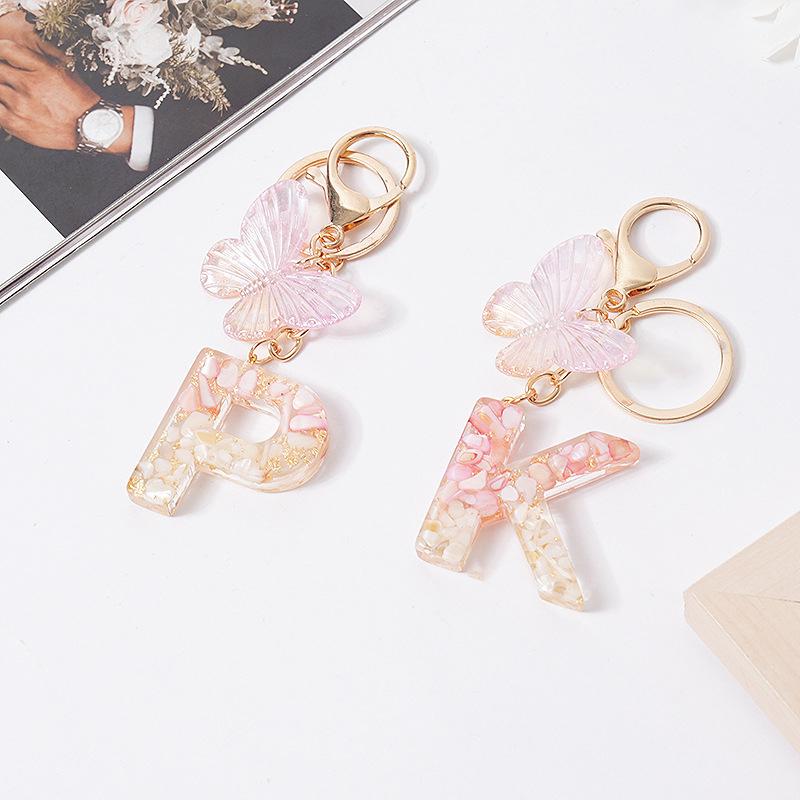 Розовая мечта Бабочка 26 букв от А до Я брелок из смолы 26 инициалов Белый камень сусальное золото кулон брелок для рюкзака подвеска сумка Декор