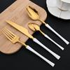 16Pcs Cutlery Set Stainless Steel Golden Dinnerware Western Silverware Set Mirror Flatware Western Dinning Kitchen Tableware