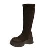 Suede Knee-length Women's Winter Plush Motorcycle Boots Thick Sole Wedge Socks Mid-calf Short Boots Autumn and Spring Shoes 2024