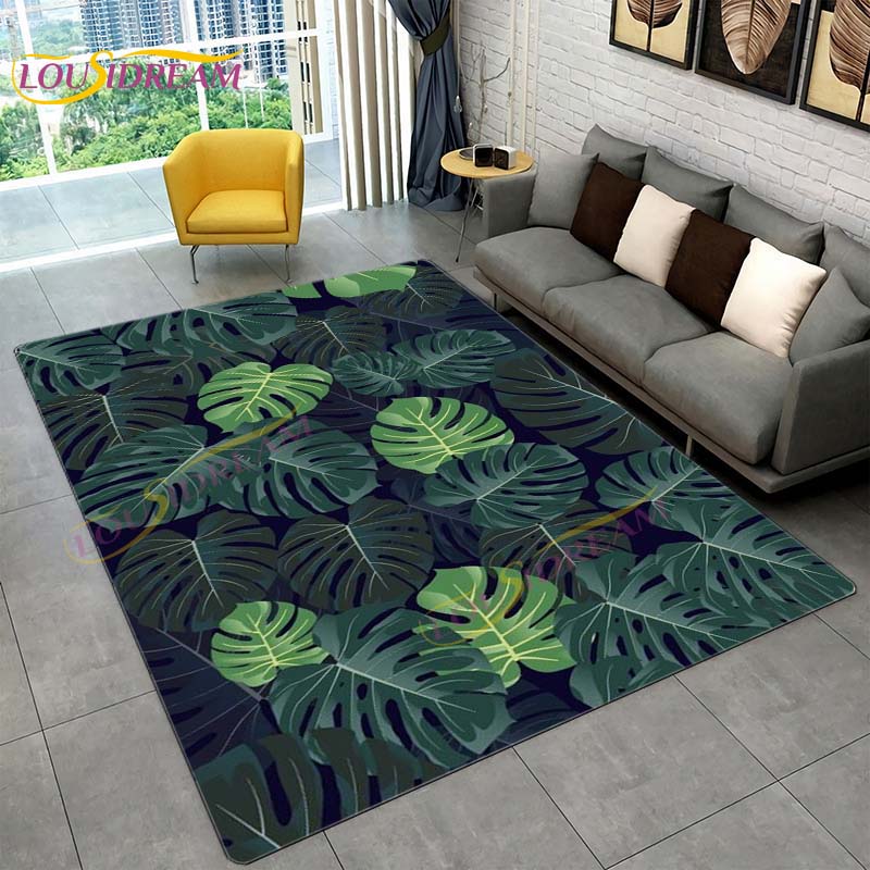 Ковер с тропическими листьями монстеры, современный ковер в стиле INS для гостиной, спальни, зеленый ковер с банановыми листьями, ковры с тропическими пальмовыми листьями