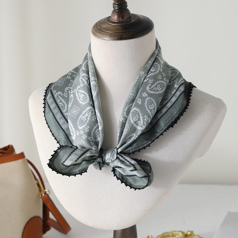 Paisley jacquard 16 mmi silk square scarf green cashew white shirt perfect match multi-use decorative scarf