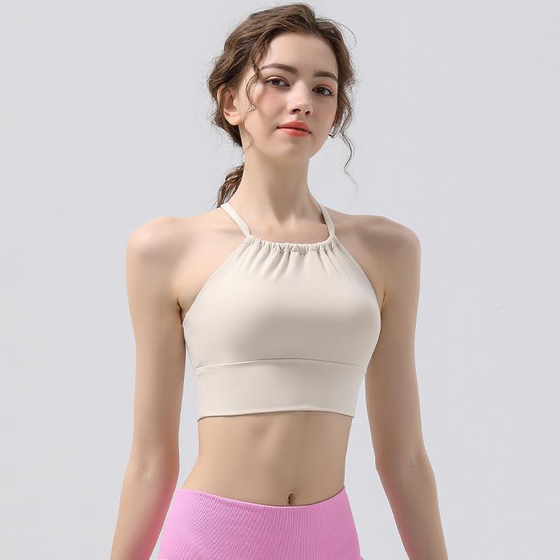 Summer Pleated Halter Sports Yoga Tank Top with Beautiful Back