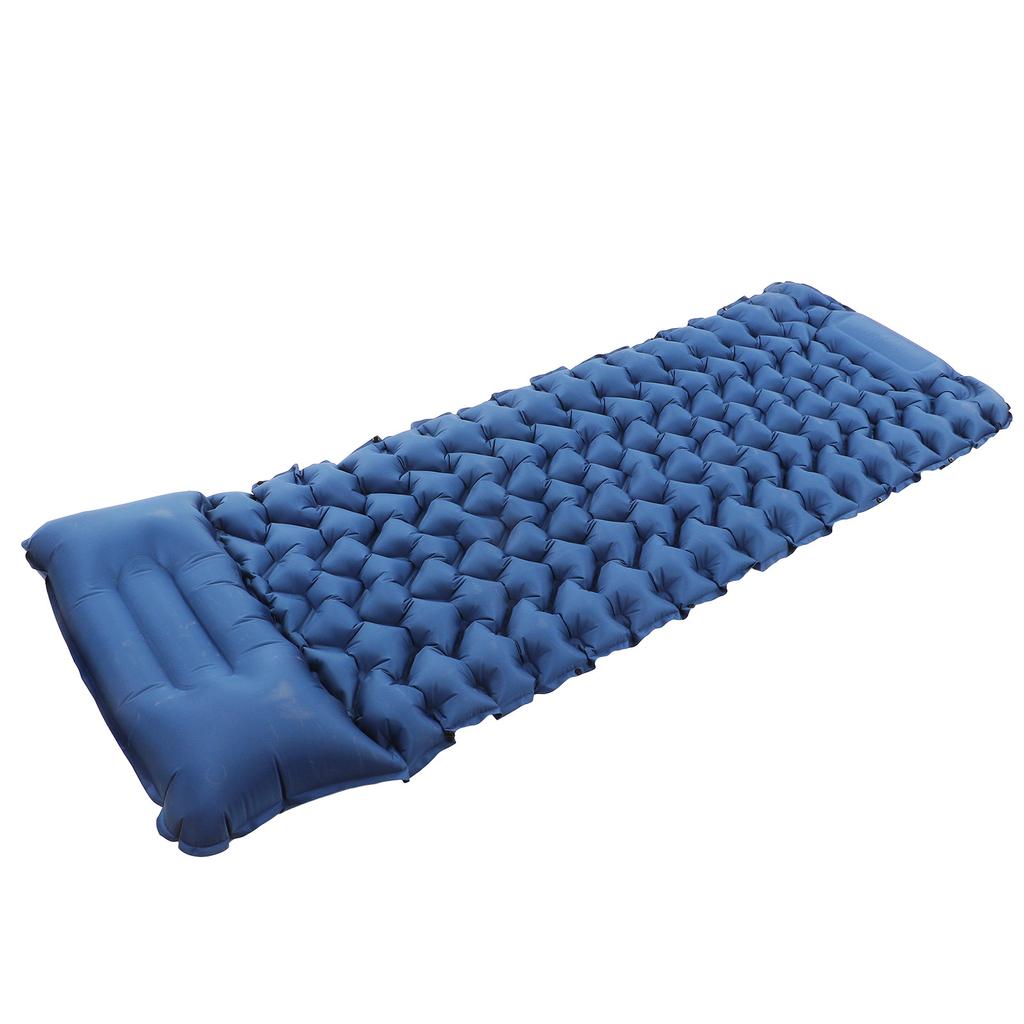 Camping Sleeping Pad Navy Blue Lightweight Moistureproof Inflatable Double Mattress With Storage