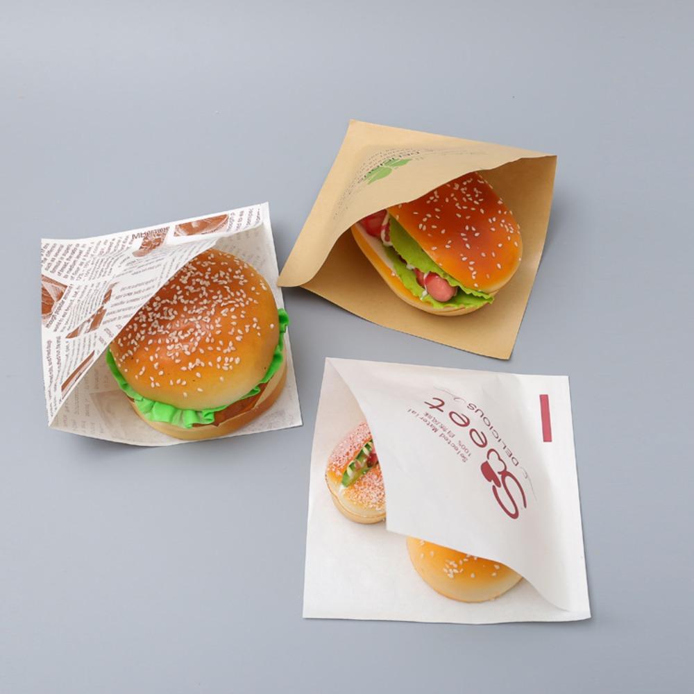 100Pcs Oilproof Triangular Open Kraft Paper 15x15cm Disposable Hamburger Pouch Restaurant
