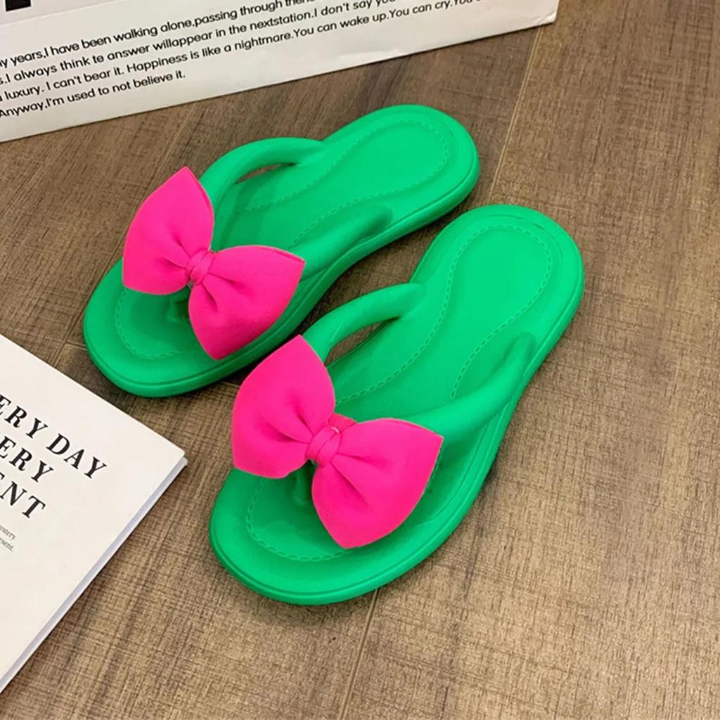 Новые милые пляжные шлепанцы с толстой подошвой и милым бантом