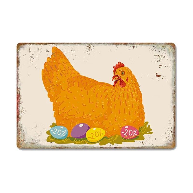 Оловянные знаки с цыплятами, металлический винтажный постер, петух, куриные яйца, ретро-налет, настенные наклейки, живопись для двери фермы, домашний декор