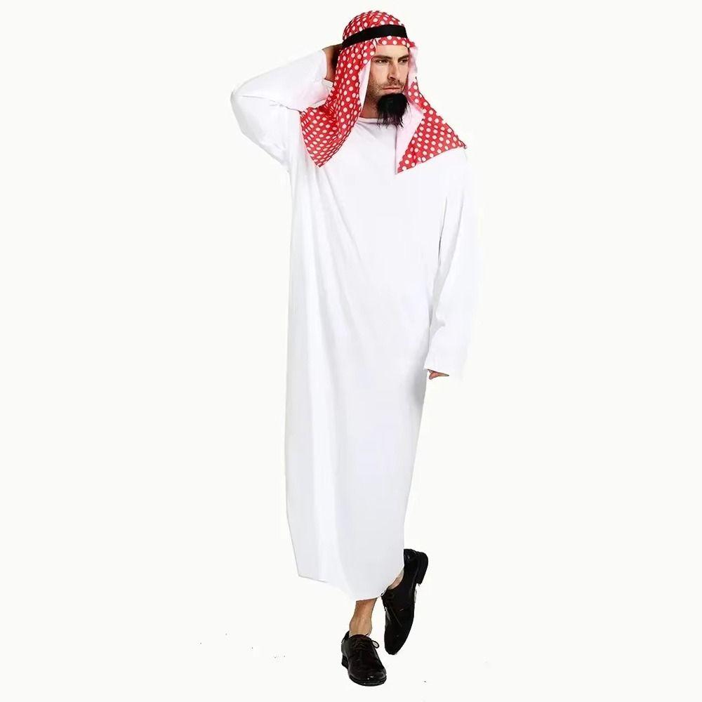 Red Headscarf Arab Robe Set White Robe Arab Sheikh Outfit Stage Performance