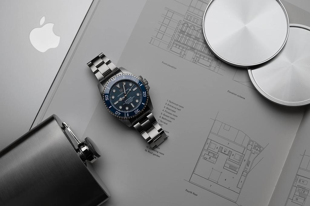 Часы Hyakuichi 20 ATM Water Resistant Sweep Second с керамическим безелем Deep Aqua [HYAKUICHI 101] Diver's Non-Date