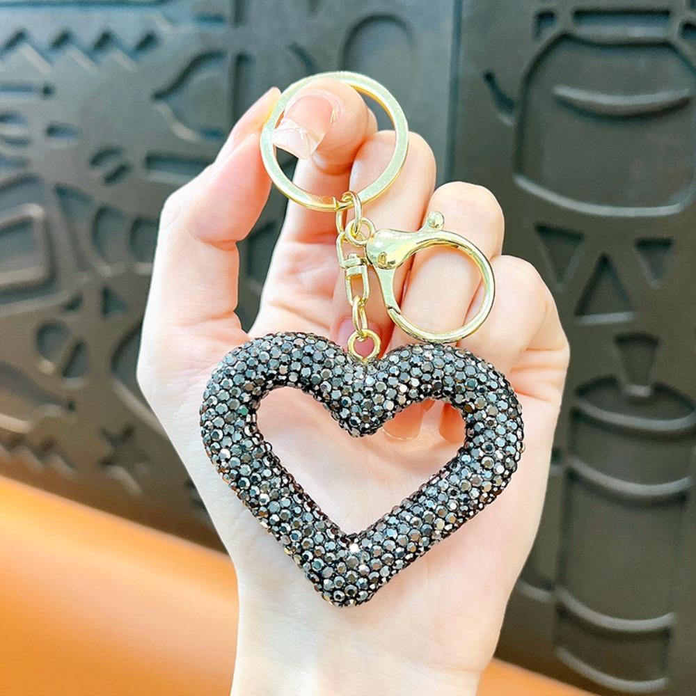 Инкрустированное Сердце Полный Бриллиант Любовь Брелок Кожаный Шнурок Полый Водяной Бриллиант Подвеска для Ключей Любовь Полный Бриллиант