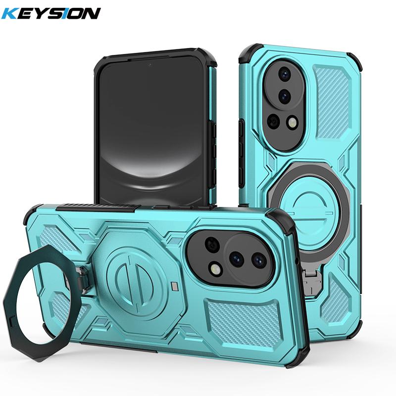 KEYSION Противоударный магнитный чехол для Huawei nova 13 Силикон+ПК Вертикальная металлическая кольцевая подставка для телефона Задняя крышка для HUAWEI nova13
