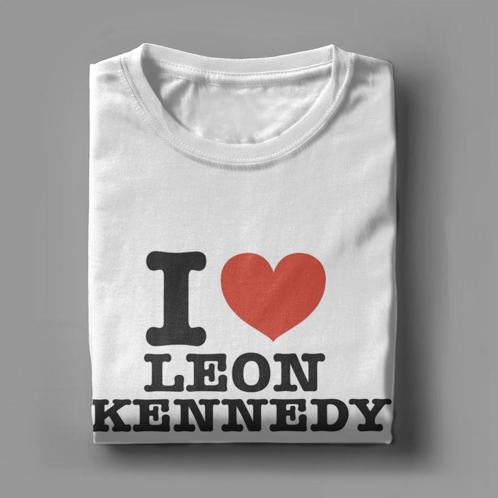 Casual Residents Evils Game T-Shirts for Men Round Neck Cotton T Shirts I Heart Leon Kennedy Short Sleeve Tees Clothing