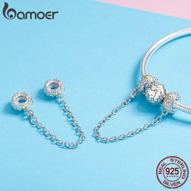 BAMOER Популярный 100% стерлинговое серебро 925 пробы, штабелируемая подвеска-стопор для цепи безопасности с цветком ромашки