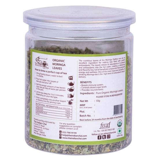 The Indian Chai – Органический листовой чай Moringa Oleifera Super Food 50 г Помогает повысить уровень энергии и иммунитета, похудеть, снять стресс