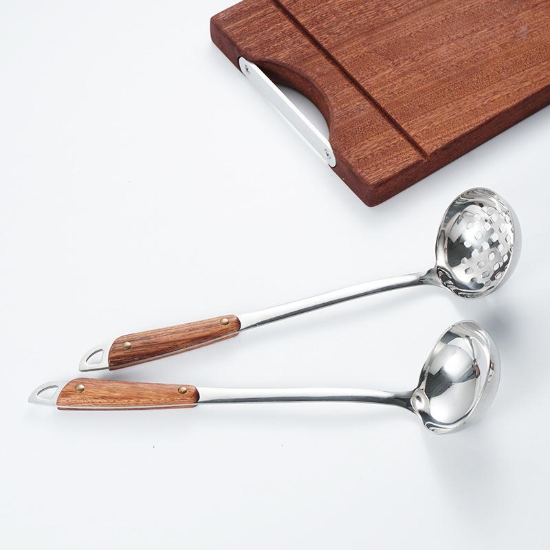 Шумовка с деревянной ручкой, утолщенная, утолщенная, нержавеющая сталь, домашняя, для ресторанов, для супа, цельная