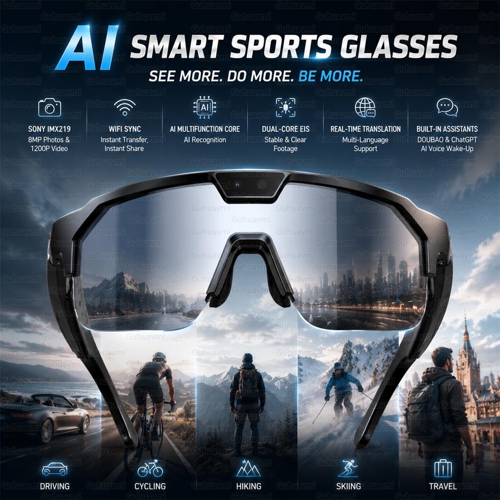Спортивные умные очки с камерой 4K HD с защитой от тряски и 3D стереодинамиками, поляризационные солнцезащитные очки UV400, Bluetooth, ИИ, для улицы, видео от первого лица (POV)